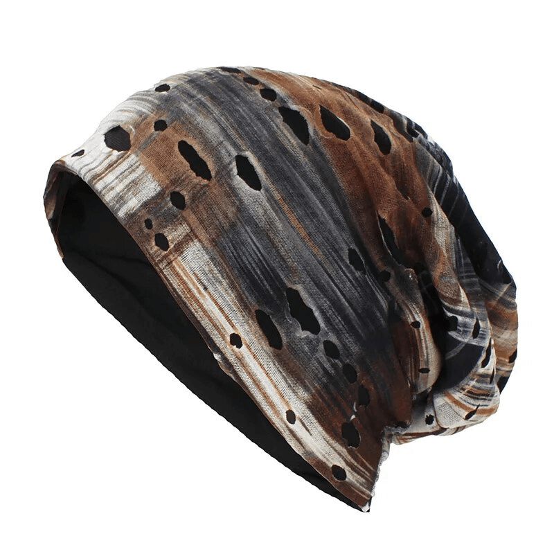 Fashion warm baggy beanie with holes in geometric pattern, unisex polyester hat for casual wear, SF1665.
